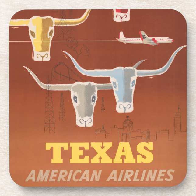 Reiseplakat für American Airlines nach Texas Getränkeuntersetzer (Vorderseite)