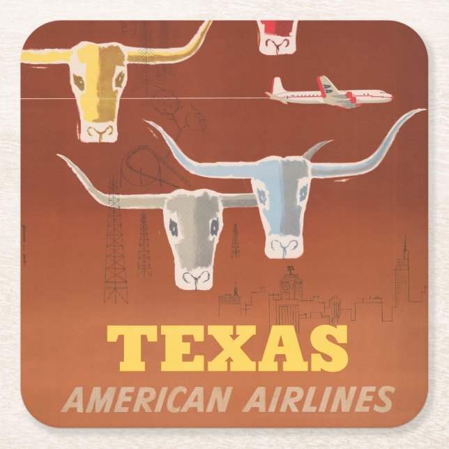 Reiseplakat für American Airlines nach Texas Rechteckiger Pappuntersetzer (Vorderseite)