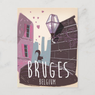 Reiseplakat für belgische Cartoon Brügge Postkarte