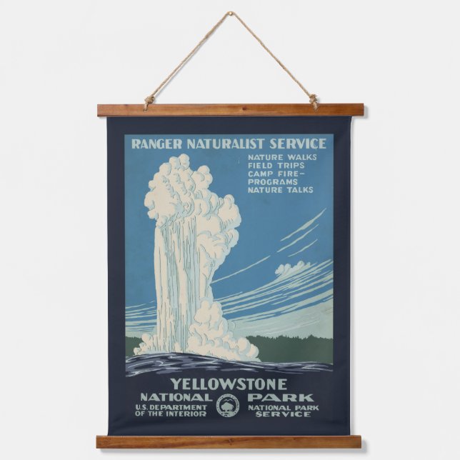 Reiseplakat für den Yellowstone Nationalpark Wandteppich Mit Holzrahmen (Vorderseite)