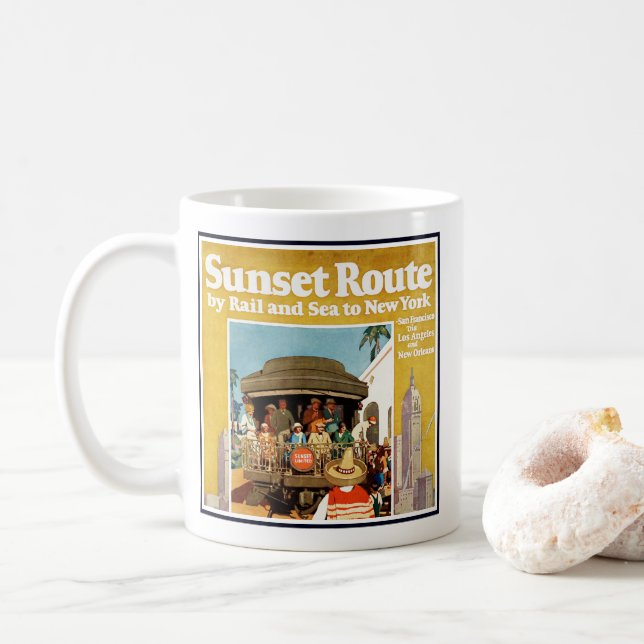 Reiseplakat für die Sunset Route mit Bahn und Schi Kaffeetasse (Mit Donut)