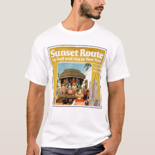 Reiseplakat für die Sunset Route mit Bahn und Schi T-Shirt