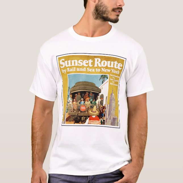 Reiseplakat für die Sunset Route mit Bahn und Schi T-Shirt (Vorderseite)