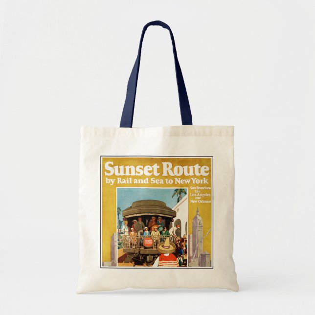 Reiseplakat für die Sunset Route mit Bahn und Schi Tragetasche (Vorne)