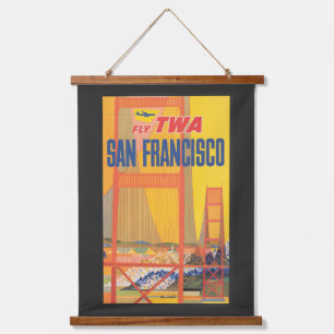 Reiseplakat für Flug Twa nach San Francisco Wandteppich Mit Holzrahmen