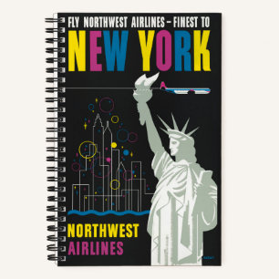 Reiseplakat für Flüge mit Northwest Airlines Notizbuch
