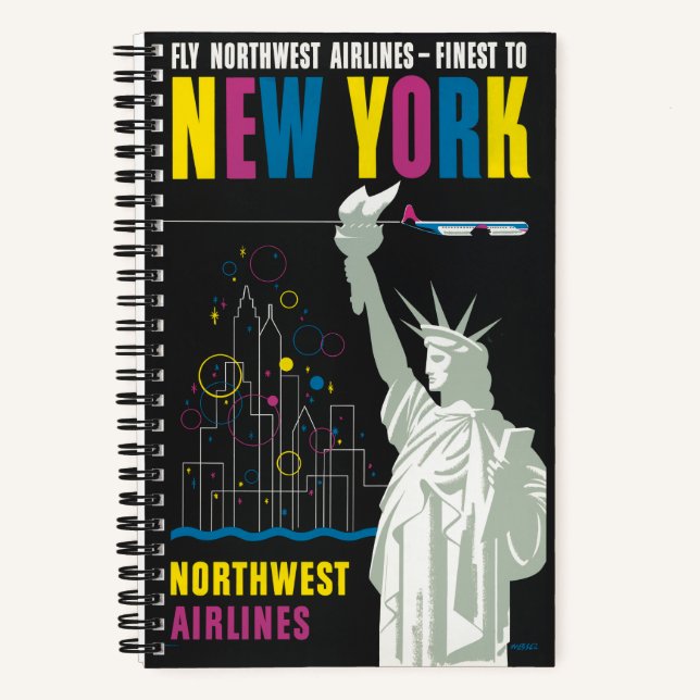 Reiseplakat für Flüge mit Northwest Airlines Notizbuch (Vorderseite)