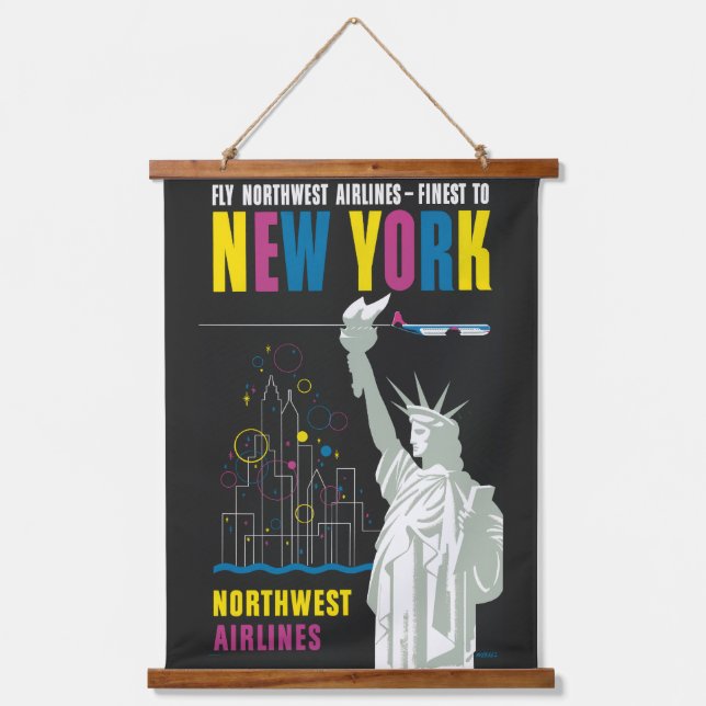 Reiseplakat für Flüge mit Northwest Airlines Wandteppich Mit Holzrahmen (Vorderseite)