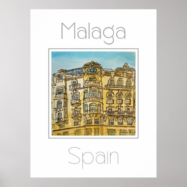 Reiseplakat für Malaga Spanien Poster (Vorne)