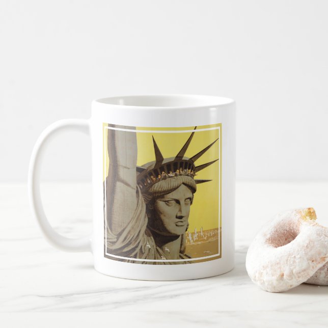 Reiseplakat für New York, United Air Lines Kaffeetasse (Mit Donut)