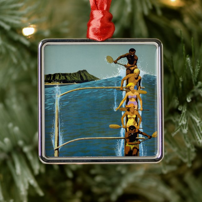 Reiseplakat für United Air Lines nach Hawaii Ornament Aus Metall (Baum)
