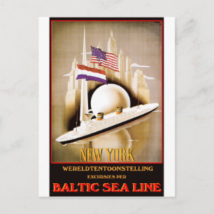Reiseplakat im Vintage-Stil: Baltic Sea Line New Y Postkarte