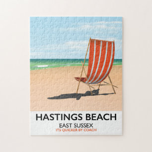 Reiseplakat im Vintage-Stil für Hastings Beach, Ea
