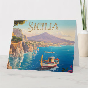 Reiseplakat im Vintage-Stil für Sizilien Italien Karte