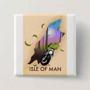 Reiseplakat mit Motorradkarte der Isle of Man Button