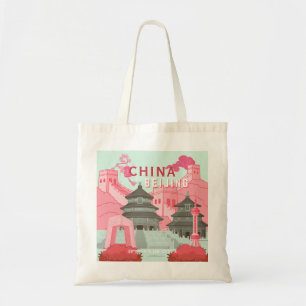 Reiseplakat Peking China Mintgrün, Rosa Kunst Tragetasche