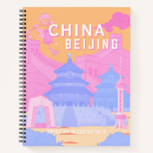 Reiseplakat Peking China Rosa & Blaue Pastellfar Notizbuch