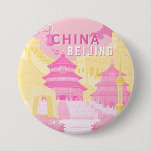 Reiseplakat Peking China Rosa & Gelbe Kunst Button