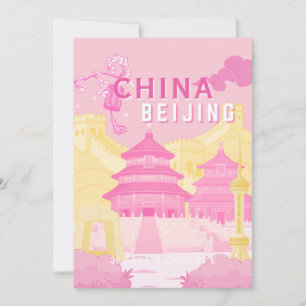 Reiseplakat Peking China Rosa & Gelbe Kunst Dankeskarte