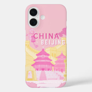 Reiseplakat Peking China Rosa & Gelbe Kunst iPhone 16 Hülle