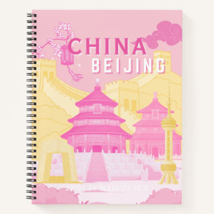 Reiseplakat Peking China Rosa & Gelbe Kunst Notizbuch