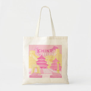 Reiseplakat Peking China Rosa & Gelbe Kunst Tragetasche