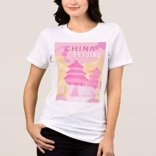 Reiseplakat Peking China Rosa & Gelbe Kunst Tri-Blend Shirt