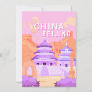 Reiseplakat Peking China Rosa & Lavendel Kunst Dankeskarte