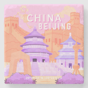 Reiseplakat Peking China   Rosa & Lavendel Kunst Steinuntersetzer