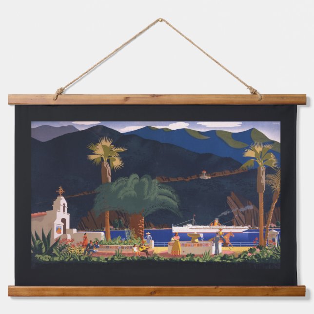 Reiseplakat - Santa Catalina Island, Kalifornien Wandteppich Mit Holzrahmen (Vorne)