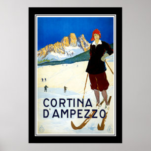 Reiseplakat Vintage Cortina D' Ampezzo Skifahren Poster