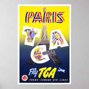 Reiseplakat Vintage Paris Frankreich Airlines Poster