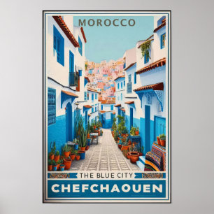 Reiseplakat von Chefchaouen, Marokko im Vintage-St Poster
