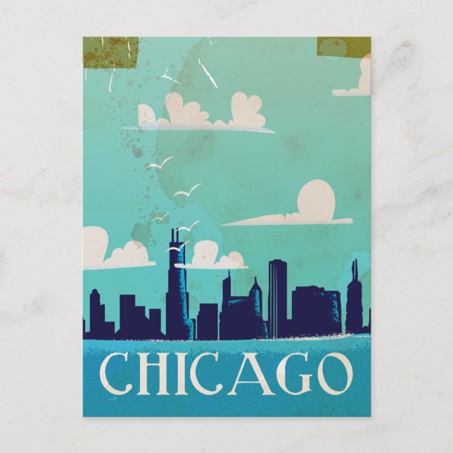 Reiseplakat von Chicago Postkarte (Vorderseite)