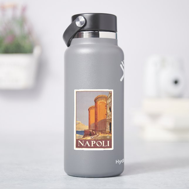 Reiseplakat von Vesuv und der Bucht von Neapel Aufkleber (HydroFlask)