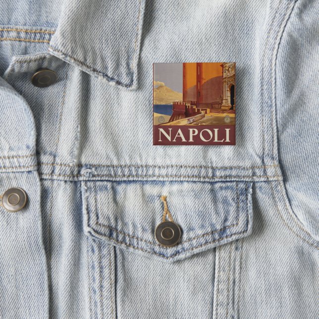 Reiseplakat von Vesuv und der Bucht von Neapel Button (Beispiel)