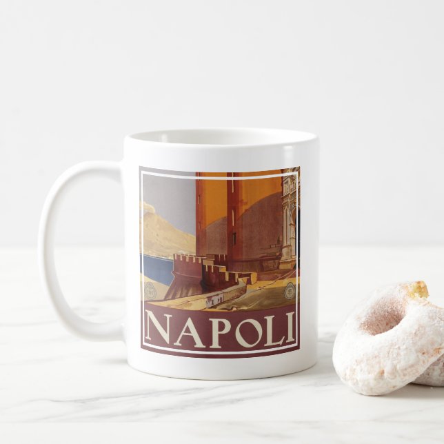 Reiseplakat von Vesuv und der Bucht von Neapel Kaffeetasse (Mit Donut)
