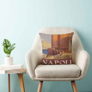 Reiseplakat von Vesuv und der Bucht von Neapel Kissen