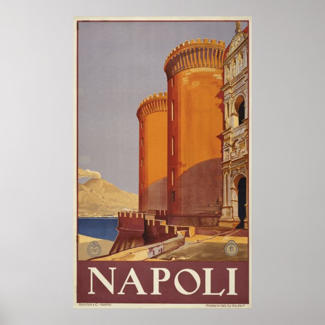 Reiseplakat von Vesuv und der Bucht von Neapel Poster (Vorne)