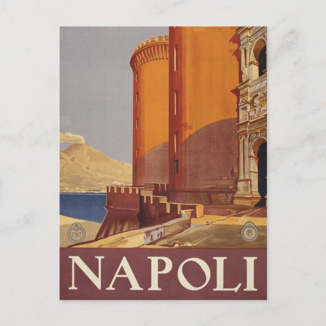Reiseplakat von Vesuv und der Bucht von Neapel Postkarte (Vorderseite)