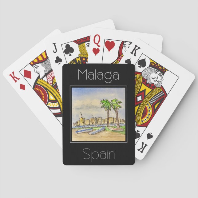 Reiseplakat Wasserfarbe Malaga Spanien Spielkarten (Rückseite)
