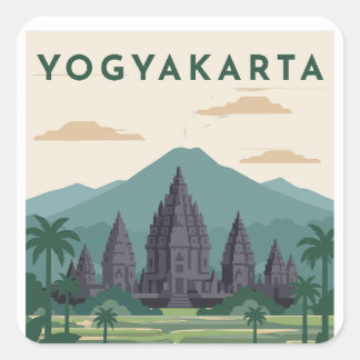 Reiseplakat Yogyakarta Indonesien Quadratischer Aufkleber