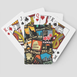 Reiseplakate Retro Vintage Europa Asien USA Spielkarten