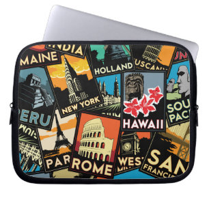 Reiseplakate retro Vintages Europa Asien USA Laptopschutzhülle