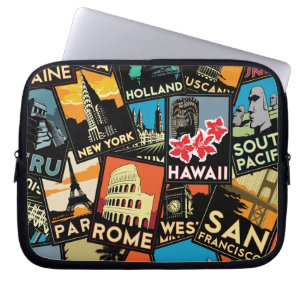 Reiseplakate retro Vintages Europa Asien USA Laptopschutzhülle