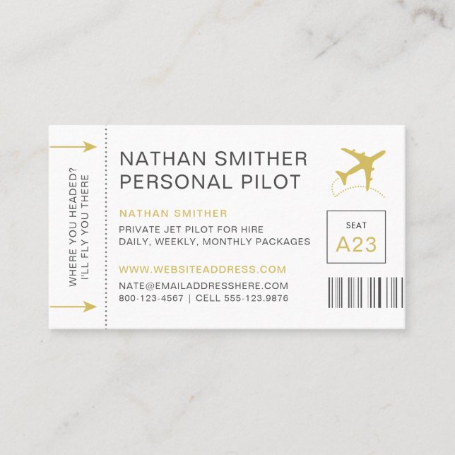 Reiseplaner für Privatflugzeuge Boarding Pass Visitenkarte (Vorderseite)