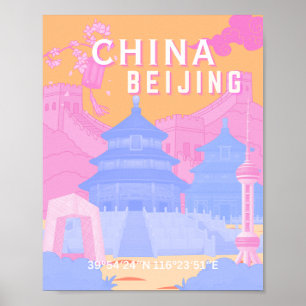 Reiseposter Peking China Rosa & Blaue Pastellfar Poster