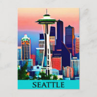 Reiseposter von Seattle unter einem Morgenhimmel