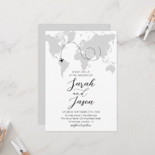 Reiserlebnis World Map Hochzeit in Urlaubsort Einladung