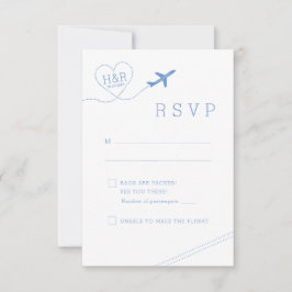 Reisethema Blue Airplane Minimalistisches Herz RSVP Karte